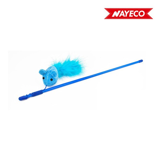 Juguete para gatos vara con raton y pluma 48cm nayeco