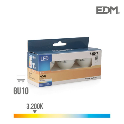 Kit 3 lâmpadas led dicróicas gu10 5w 450 lm 3200k luz quente edm