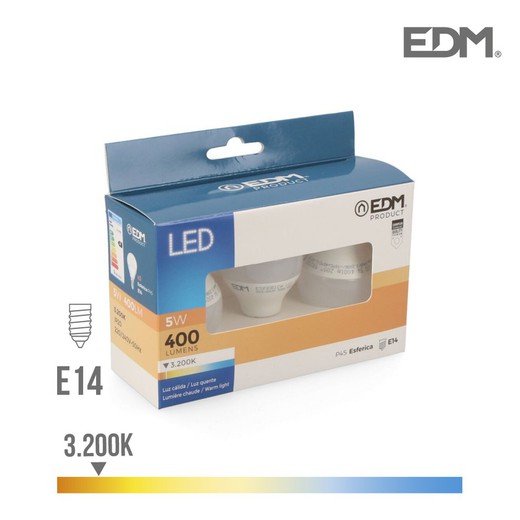 Kit 3 ampoules sphériques led e14 5w 400 lm 3200k lumière chaude edm