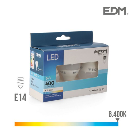 Kit 3 ampoules led sphériques e14 5w 400 lm 6400k lumière froide edm