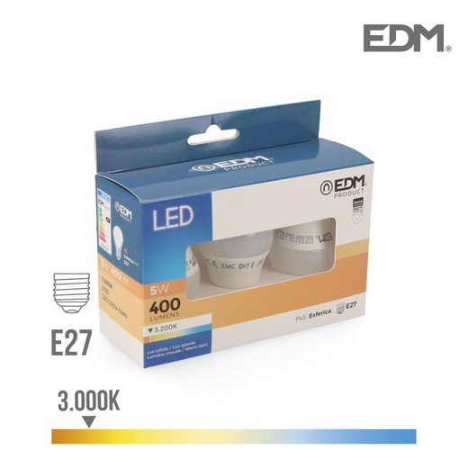 Kit 3 ampoules sphériques led e27 5w 400 lm 3200k lumière chaude edm