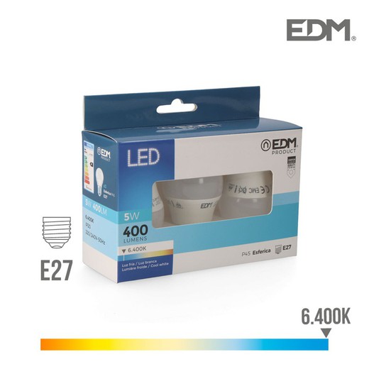 Kit 3 ampoules led sphériques e27 5w 400 lm 6400k lumière froide edm