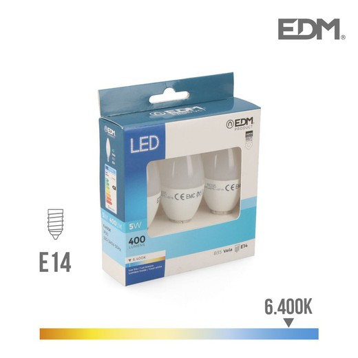 Kit 3 ampoules bougie led e14 5w 400 lm 6400k lumière froide edm