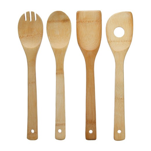 Kit 4 utensílios de cozinha de bambu