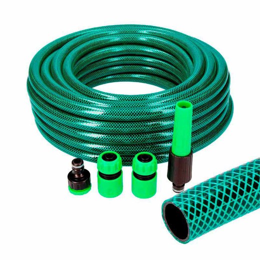 Kit de mangueira de jardim linha básica interior ø 15mm exterior ø 20mm (5/8 ") - rolo de 15m com acessórios edm