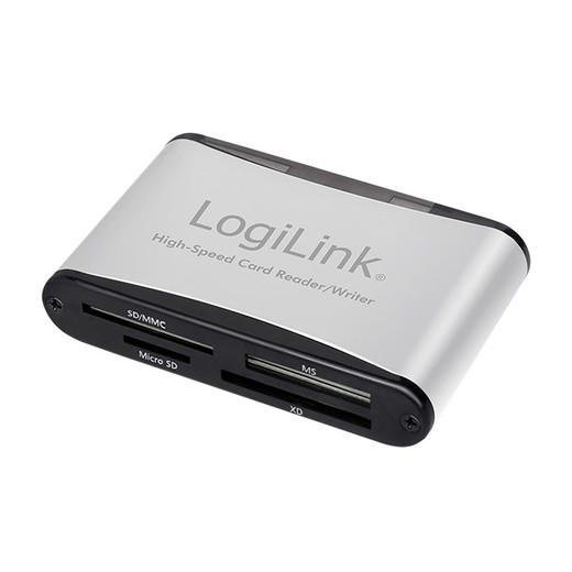 Lector de tarjetas usb 2.0. 56-en-1, carcasa de aluminio, color plateado logilink