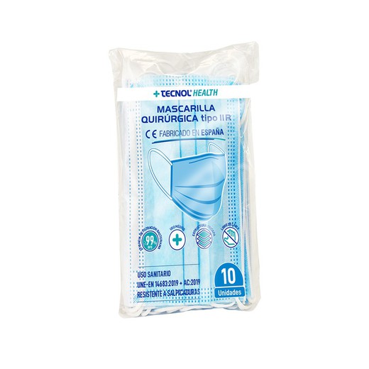 Mascarilla quirúrgica azul bolsa 10 unidades adulto