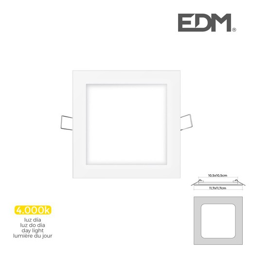 Mini downlight led edm 6w 320 lumen cuadrado 12cm 4.000k marco blanco