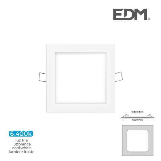 Mini led edm downlight 6w 320 lumen quadrado 12cm 6.400k quadro branco