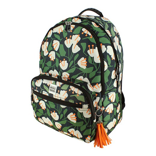 Mochila jessica nielsen 19 flores verde-crema