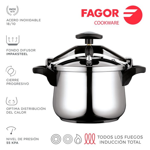 Pote bombeado clássico 10l inox 18/10 fagor