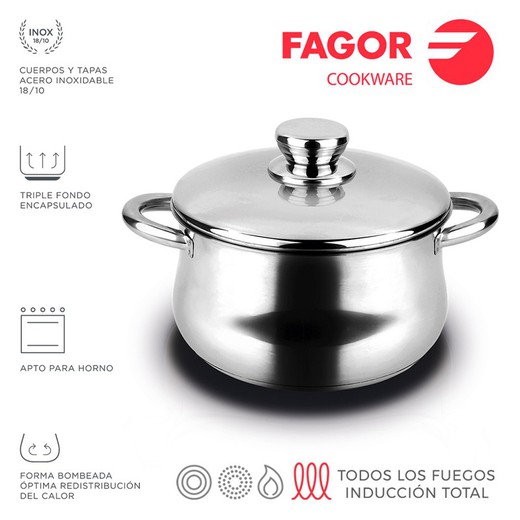 Pote silverinox de aço inoxidável + tampa ø20cm aço inoxidável 18/10 fagor