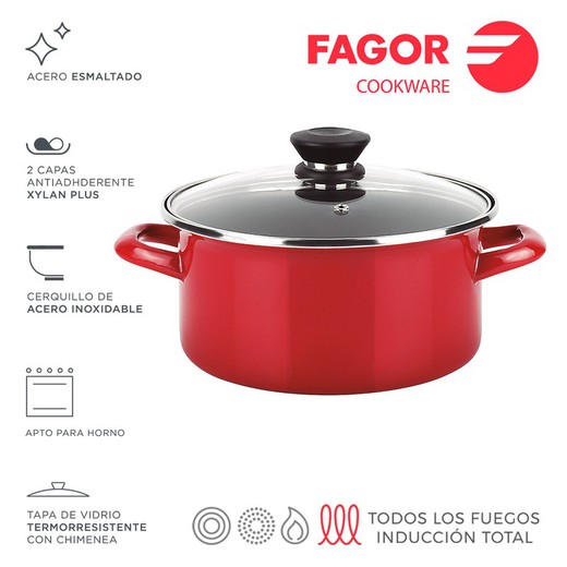 Pote Optimax + tampa ø18cm aço vermelho aisi 430 fagor