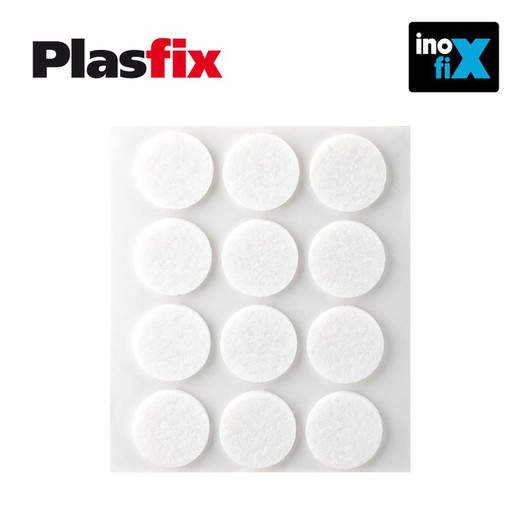 Pacote de 12 feltros adesivos sintéticos brancos de diâmetro 22mm plasfix inofix