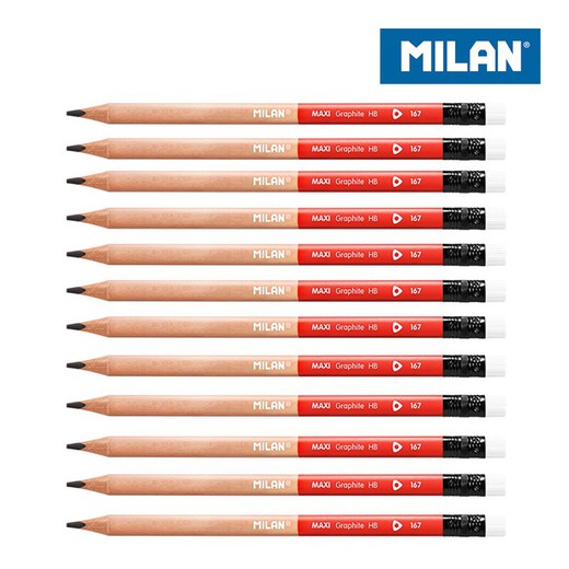 Pack 12 crayons graphite avec gomme maxi milan