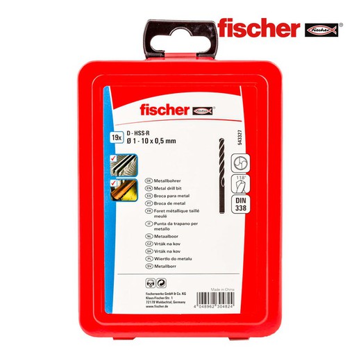 Pack 19 brocas metal hss-r din338 1-10 543327 fischer