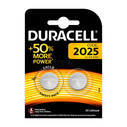 Pacote de 2 pilhas botão cr2025 duracell