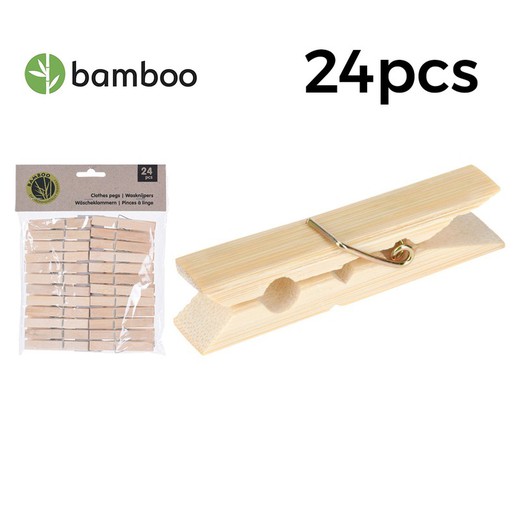 Pack de 24 pinces à linge en bambou