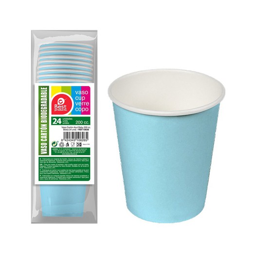 Pack 24ud vasos cartón azules baby 200cc best products green