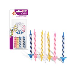 Pack 24ud velas+12 soportes colores surtidos best products party