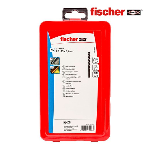 Pack 25 brocas metal hss-r din338 1-13 543328 fischer