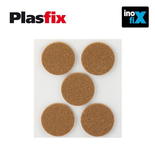 Pacote 5 feltros castanhos sintéticos adesivos de diâmetro 34 mm plasfix inofix