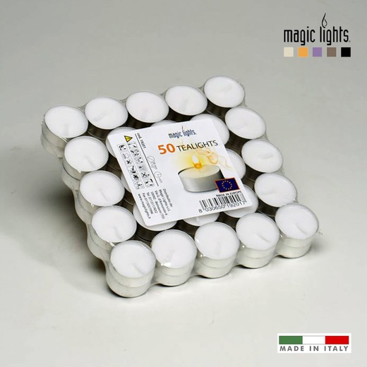 Pacote de 50 velas brancas 12gr. Luzes mágicas