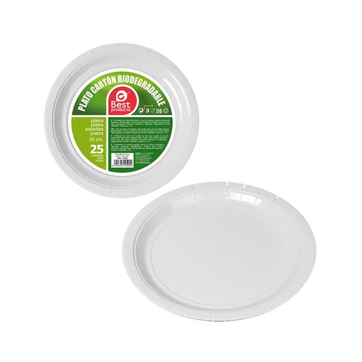 Pack con 25unid. Platos blancos cartón 20cm best products green