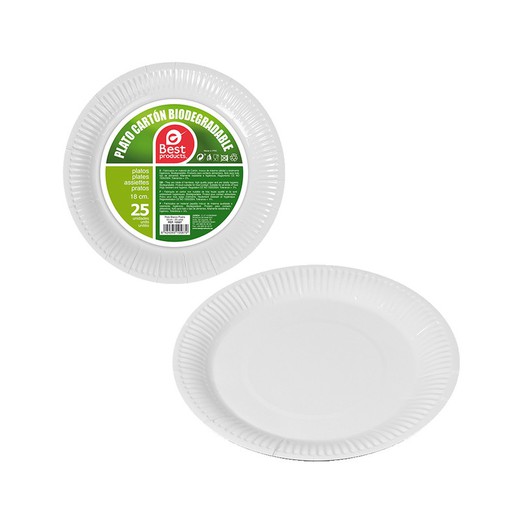 Pack con 25unid. Platos postre blancos cartón 18cm best products green