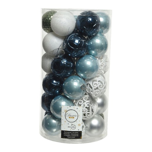 Pack de 37 bolas decorativas colores surtidos azules y blancos ø6cm