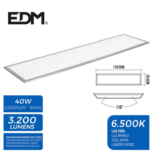 panel led 120x30cm 40w 6.500k luz fria 3200 lumenes