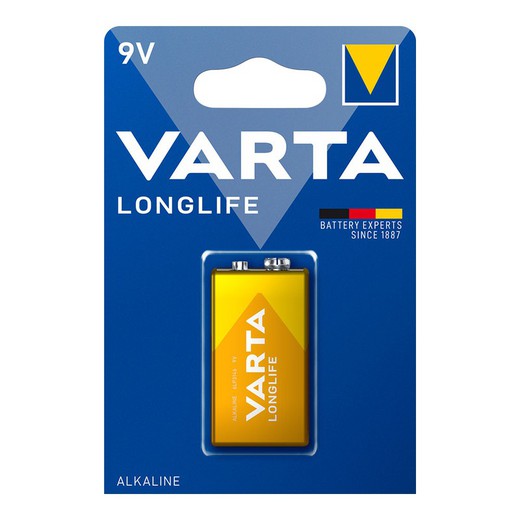 Pila alcalina varta 9v - 6lr61 longlife (blister 1 unid) 26,5x17,5x48,5mm