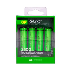 Bateria recarregável de alta capacidade recyko r6 aa 2600mah (blister 4 baterias) gp