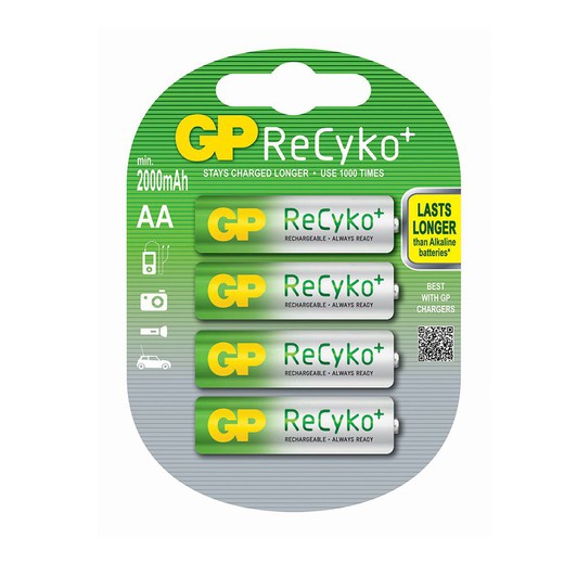 Batterie rechargeable recyko + aa r6 2000mah (blister 4 piles) gp