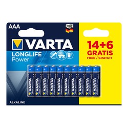 Bateria varta de alta energia aaa 1.5v lr03 pack 14 + 6uni