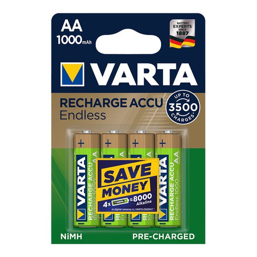 Batterie rechargeable varta accu sans fin aa lr06 1000mah pack 4 unités