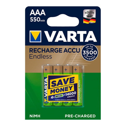 Batterie rechargeable varta accu sans fin aaa lr03 550mah pack 4 unités