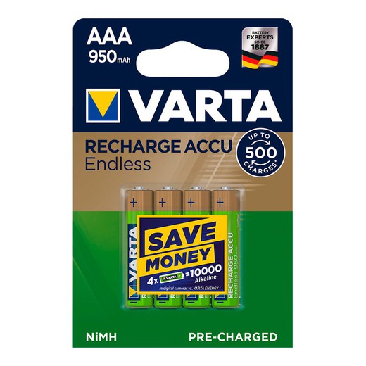 Batterie rechargeable varta accu sans fin aaa lr03 950mah pack 4 unités