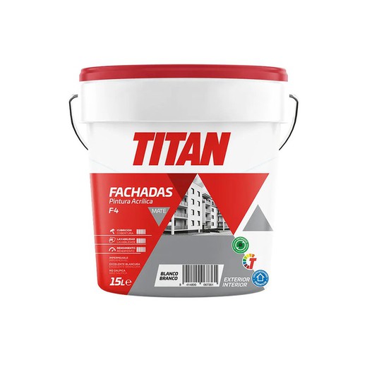 Pintura Acrílica Fachadas Mate F-4 Blanco 15l Titan 125670015