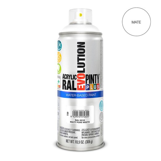 Pintura en spray pintyplus evolution water-based 520cc ral 9010 blanco puro mate