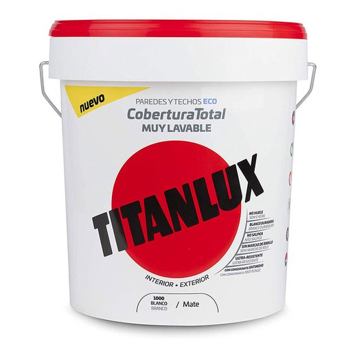 Pintura Plástica Lavable Mate Interior-Exterior Cobertura Total Blanco 15l Titanlux 06t100015