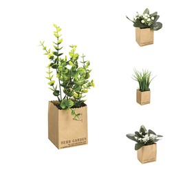 Plante décorative avec pot en papier 7x6,5x21cm modèles assortis