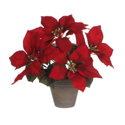 Planta ponsettia roja en maceta gris 28 (Artificial)