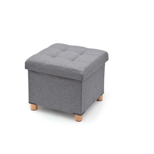 Pouf almacenaje gris con patas de madera 38x38x34cm