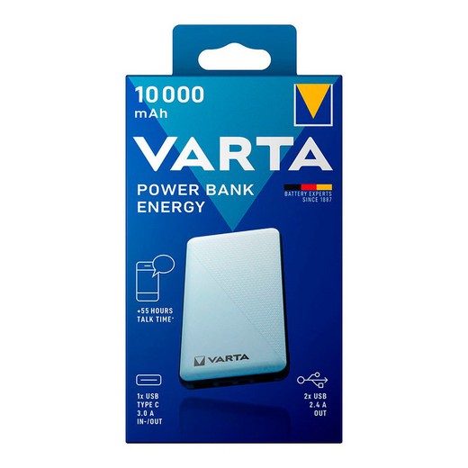 Power bank energy 10.000ma varta 100/240v 73x15x138mm