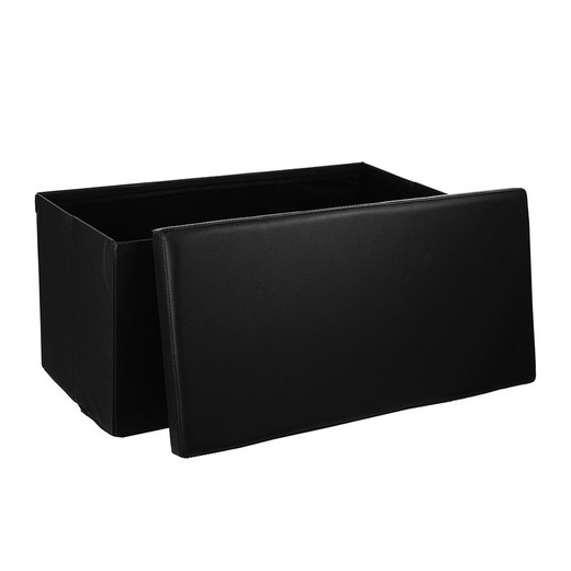 Pouf Pliant Pvc Noir Avec Rangement 76,3x37,5x37,5cm