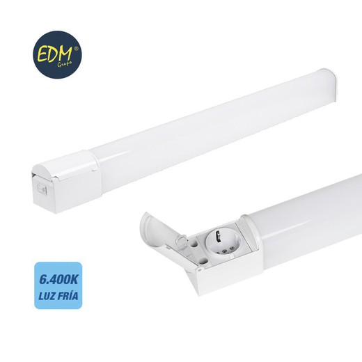 regleta led 20w 1800 lumens 6.400k luz fria con base schuko y tapa ip44 edm