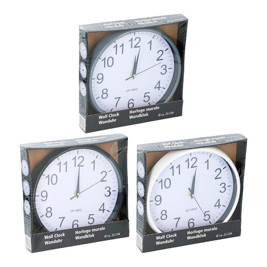 Horloge murale ø25x3cm 3 couleurs assorties