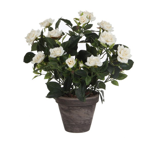 Roseira branca em pvc com vaso cinza