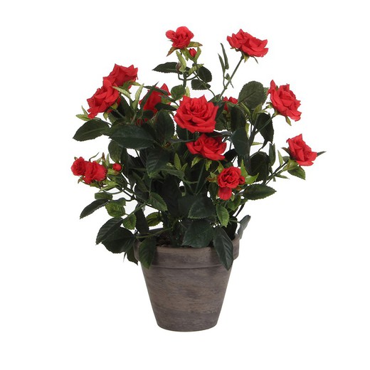 Roseira de pvc vermelha em vaso cinza d11.5cm-h33xd25cm